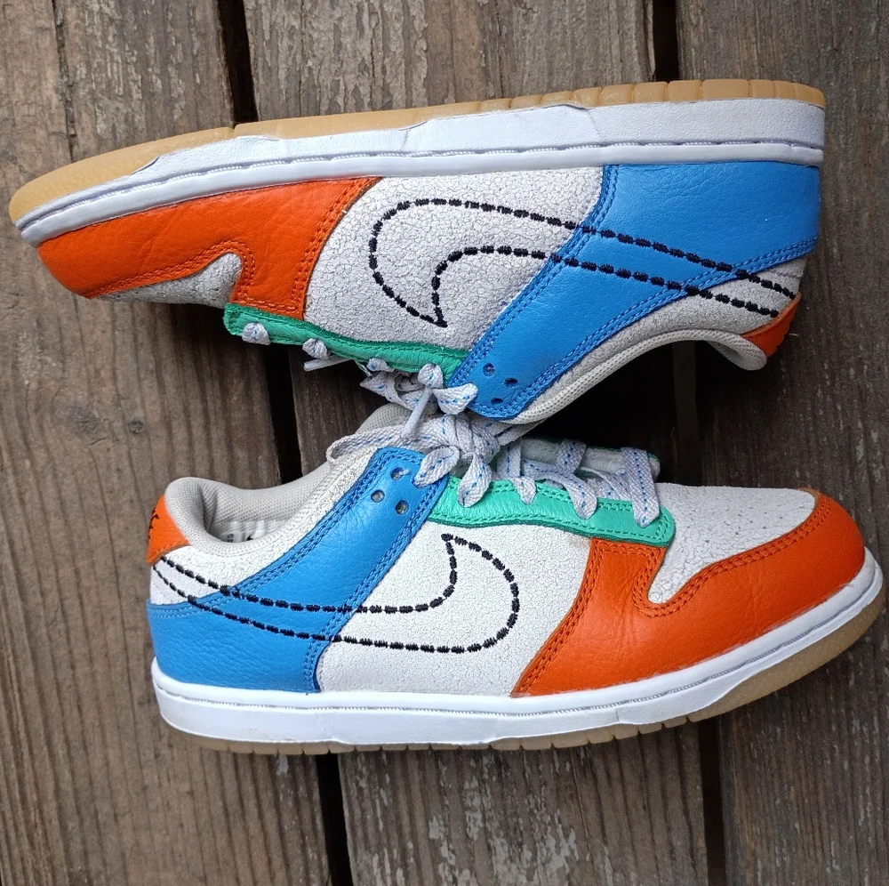 Nike Dunk Low 101 Kids Orange Blue White Sneaker Shoes Size 3Y